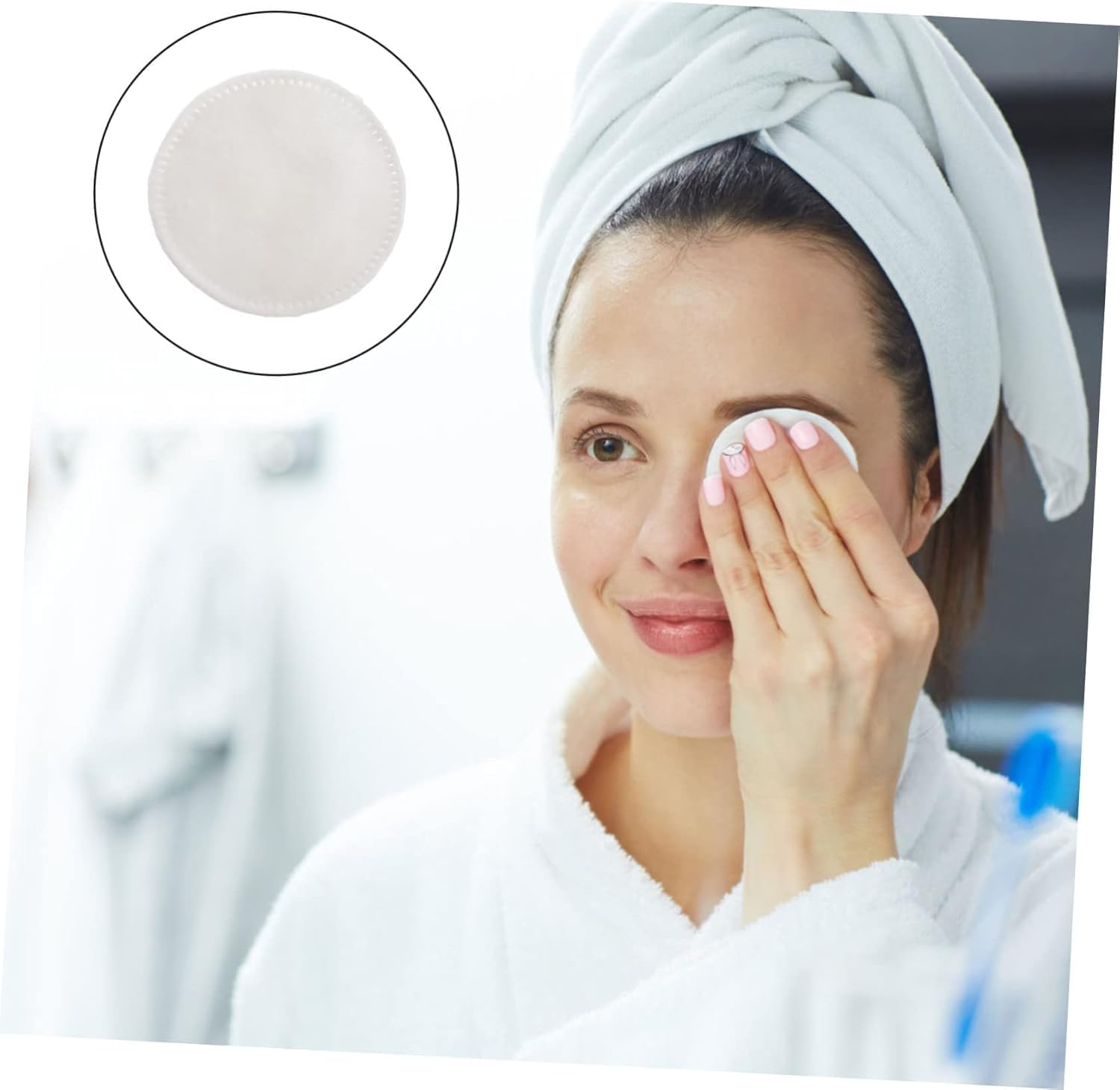 Three-Layer Cotton Makeup Remover Pads, Soft Absorbent Facial Cleansing Rounds, White, 300 Pieces image number 5