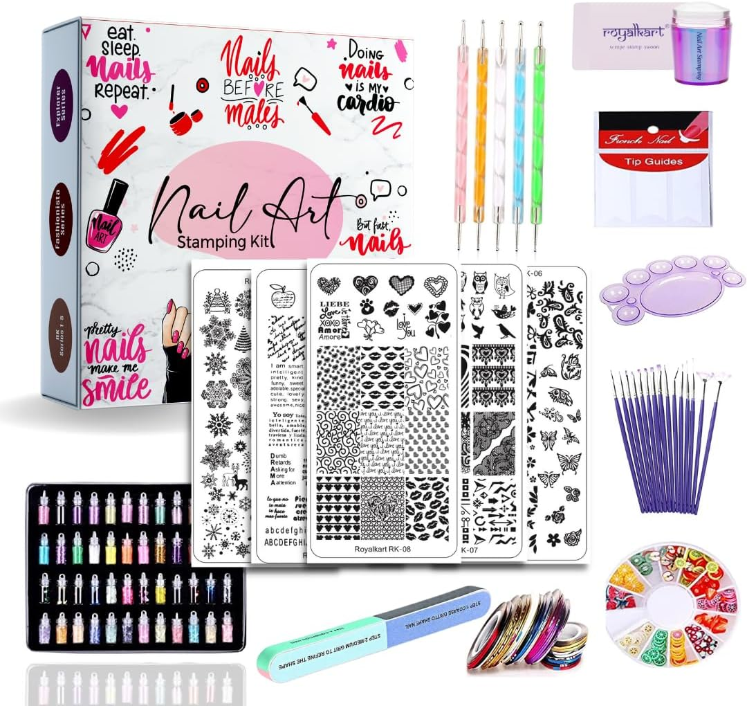 Royalkart Nail Art Stamping Kit with Nail Art Tools |48 Pcs Nail Art Glitter Set & 15 Pcs Nail Brushes - Gift for Girl (RK Series) image number 6