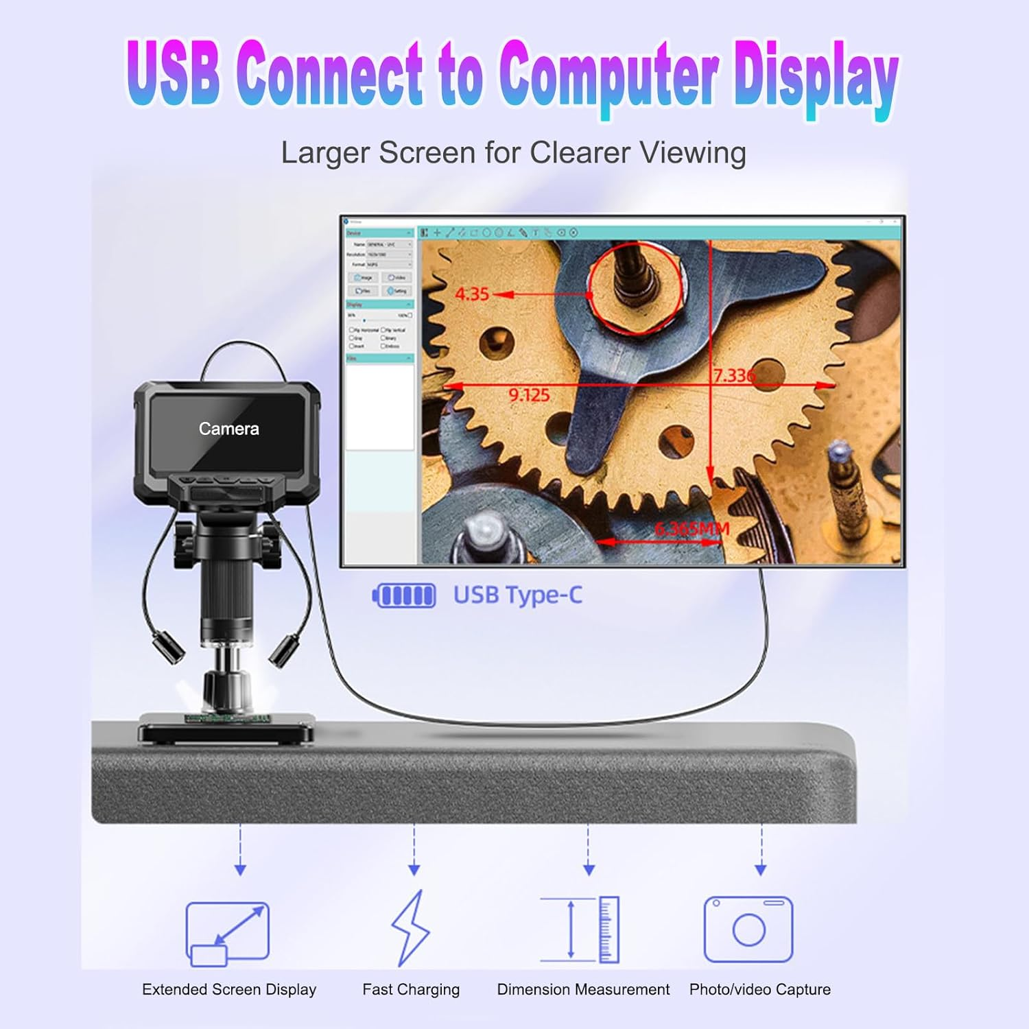 Jectse 4.3 Inch Digital Microscope, 1000X Magnification 1080P HD Screen with 10MP Camera, 8 LED Lights for Stamp Jewelry Inspection Soldering PCB Repair image number 6