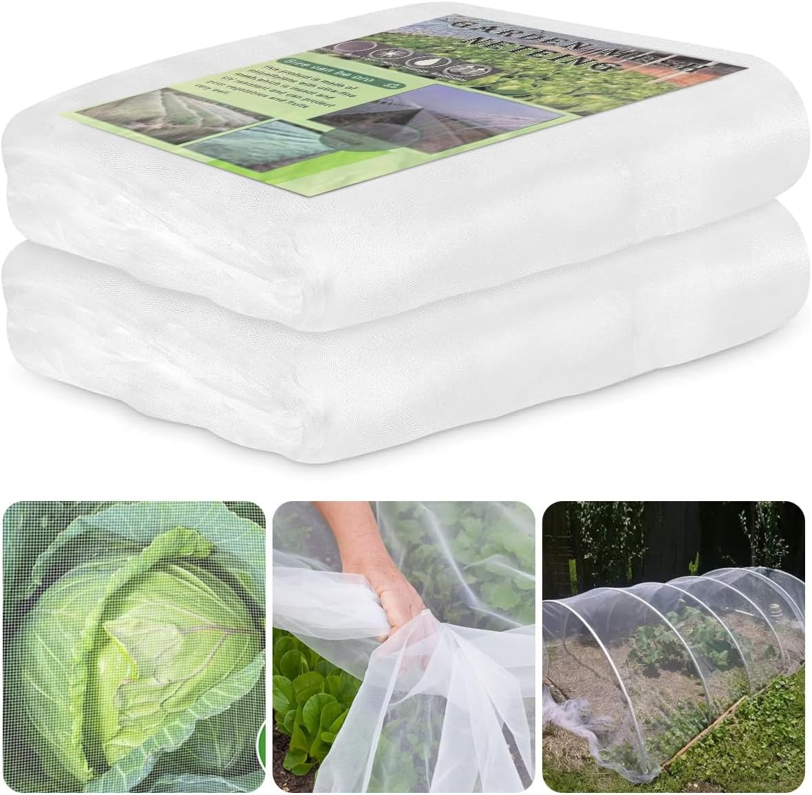 2 Pack 8.2 X 20Ft Garden Netting, Garden Mesh Netting Greenhouse Protection Net Reusable Plant Covers for Protect Vegetables Fruits Plant Flower Crop Screen Barrier Net Row Covers