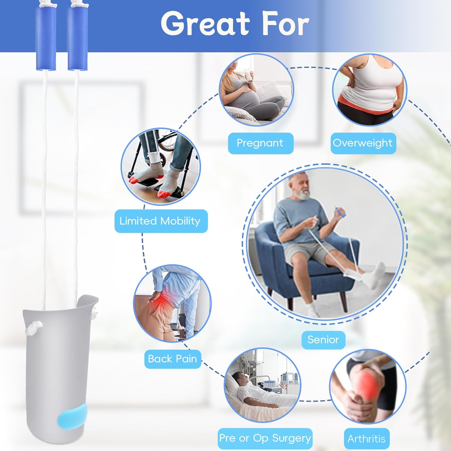 Sock Aid, Sock Aid Device for Seniors, Sock Helpers to Put on Your Socks with Foam Handles, Sock Assistant Device No Bending Easy on Easy Off, Sock Aide for Elderly, Pregnant, Diabetics（Grey） image number 1