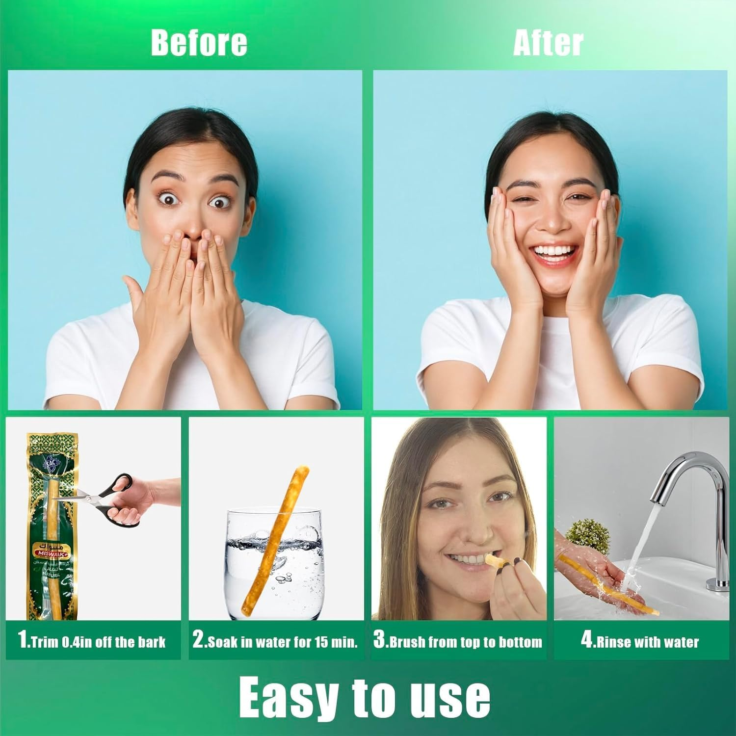 12 Pack Natural Miswak Toothbrush - Vacuum Sealed Traditional Toothbrush Stick - for Healthy Teeths,Gums and Fresh Breath (Original Flavor) image number 1