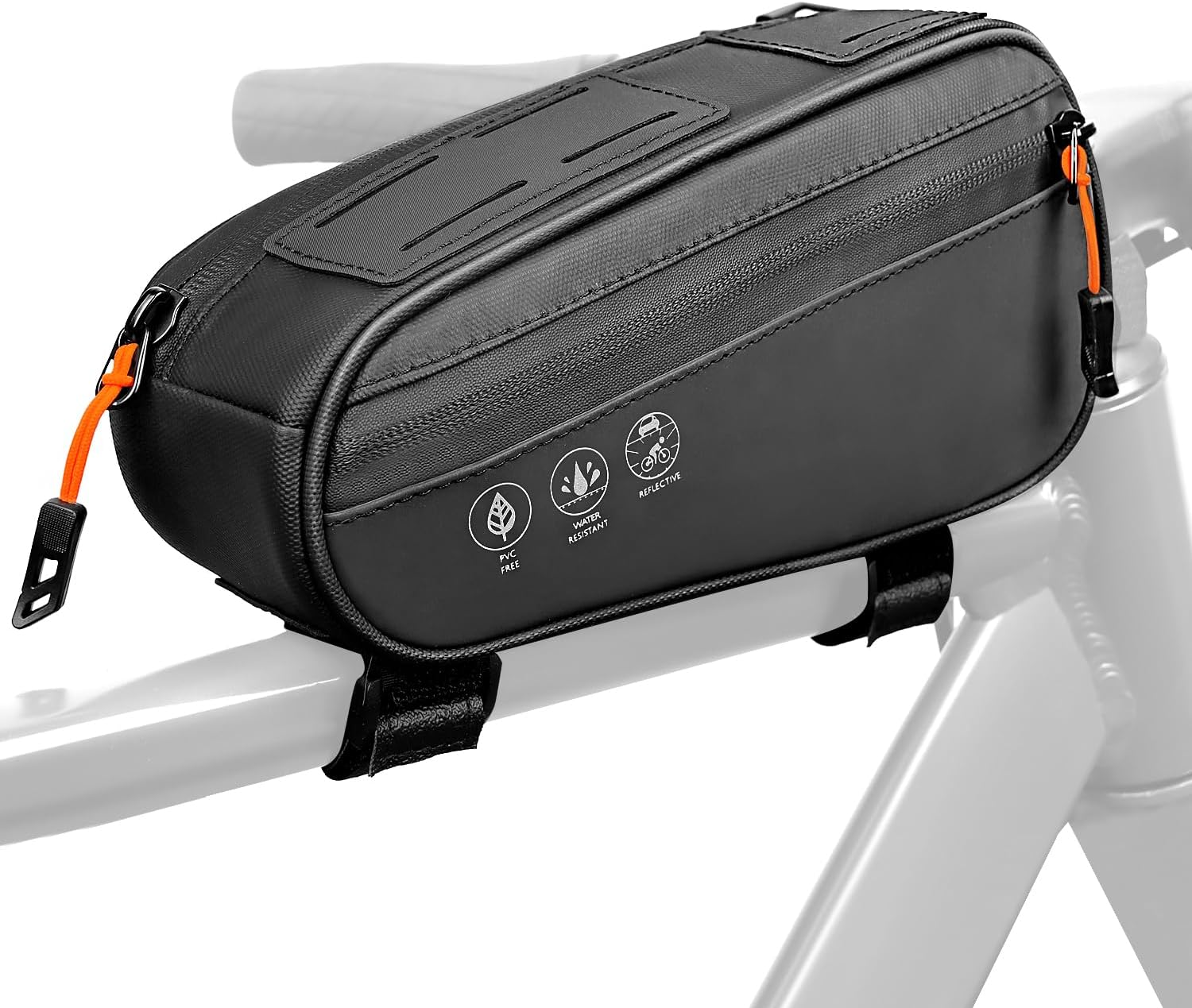 WOTOW Bike Frame Bag, Waterproof Bike Triangle Bag with Two Side Pockets, Reflective Bicycle Top Tube Phone Storage Pouch for Road Mountain Bike Cycling Travel （1.2L） image number 2