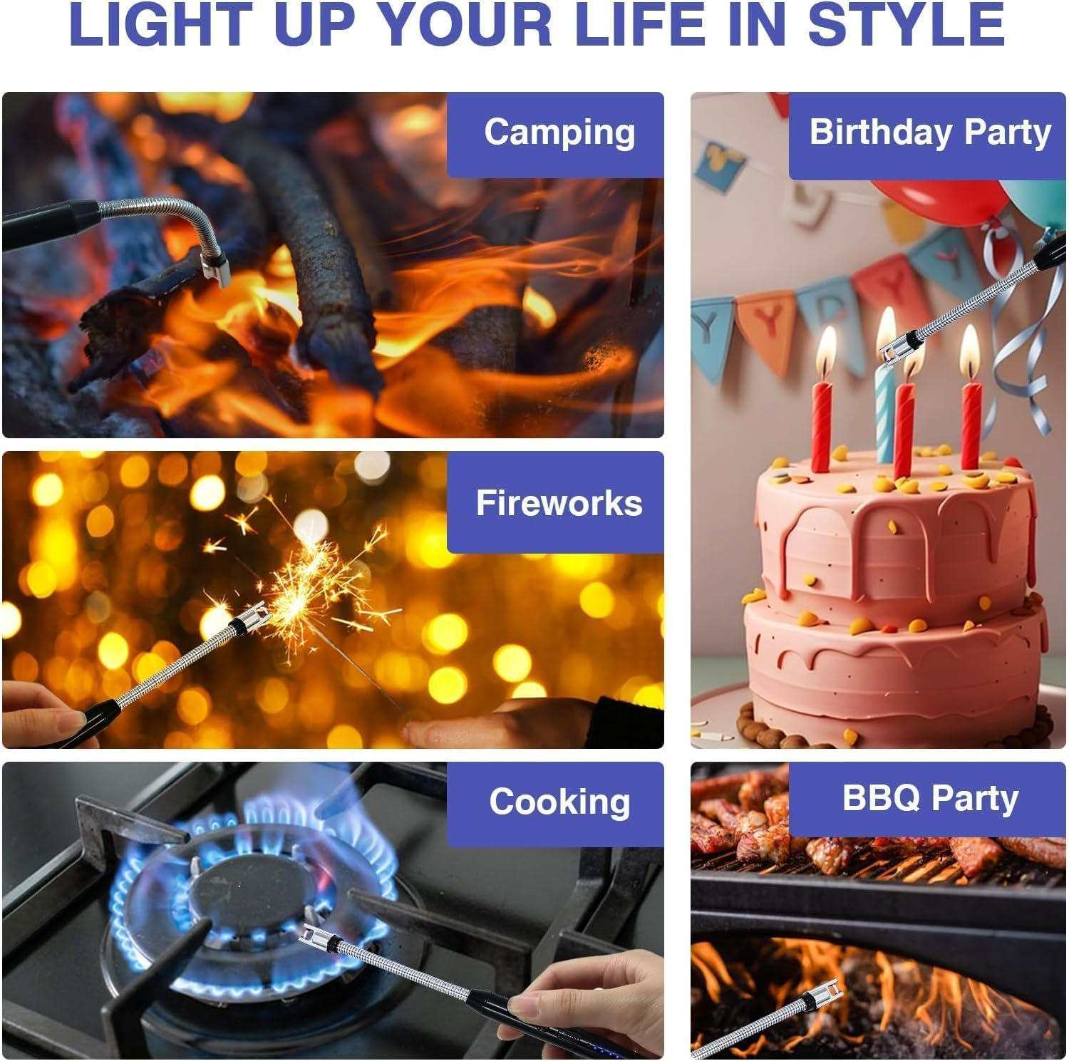 Candle Lighter, Electric Lighter Arc Windproof Flameless with 360&deg; Flexible Neck & LED Power Display, USB Rechargeable Lighter for BBQ, Grill, Camping, Fireplace, Stove image number 1