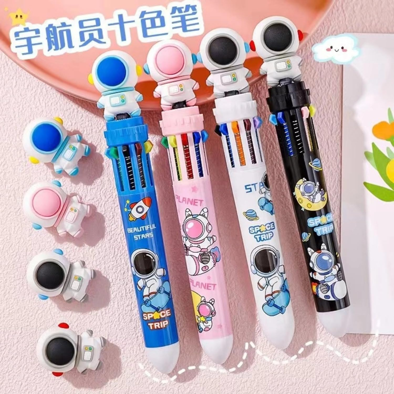 Lyfengdeam 4PCS 10-In-1 Multicolored Retractable Ballpoint Pens for Kids Party Bag Fillers, Fun Cute Cartoon Multi Color Ballpoint Pen Bulk for Classroom School Supplies Party Favors Girls Boys Gifts image number 6