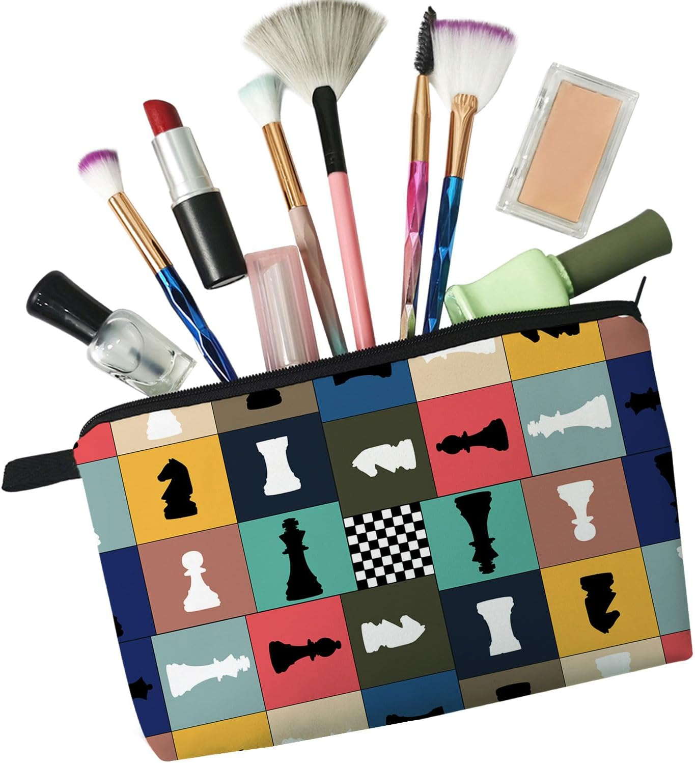 Livel Lhood Chess Makeup Bag Cute Small Organizer Zipper Pouch Chess Cosmetic Bag Christmas Birthday Present for Chess Lovers Players Friends Women image number 5