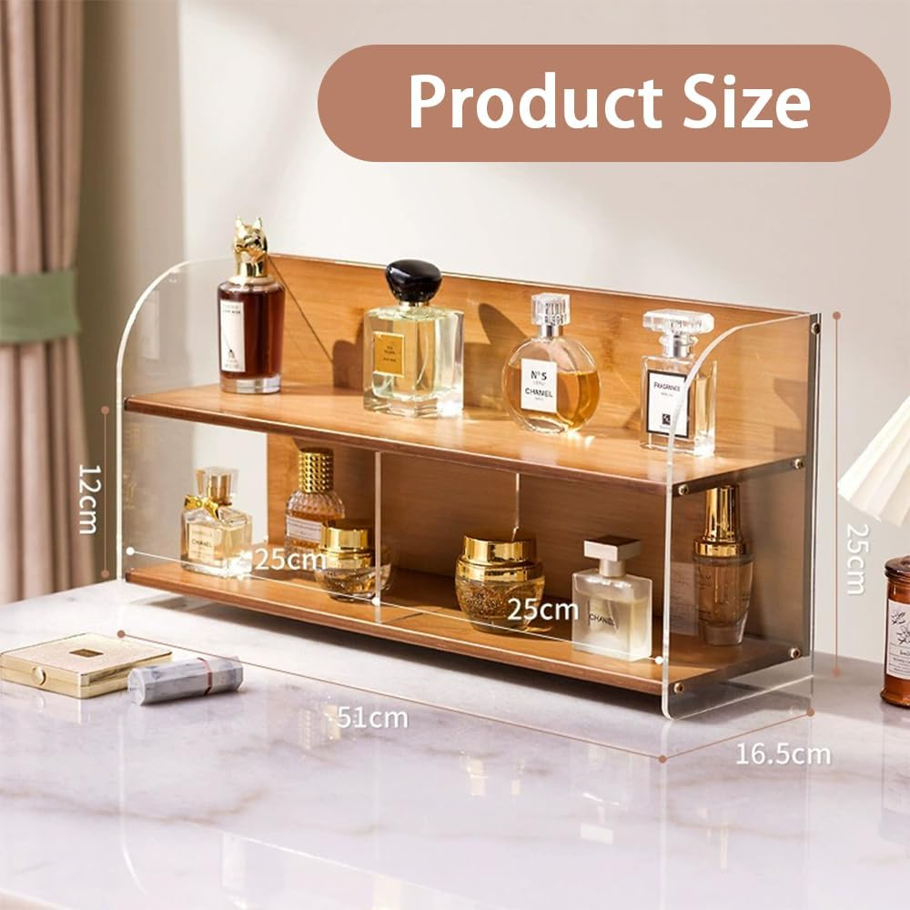 Shukitechi Bamboo Cosmetic Organizer, Large 2-Tier Vanity Storage Shelf for Makeup, Skincare and Bathroom Countertop Organisation, Multi-Purpose Desk and Vanity Organizer image number 4