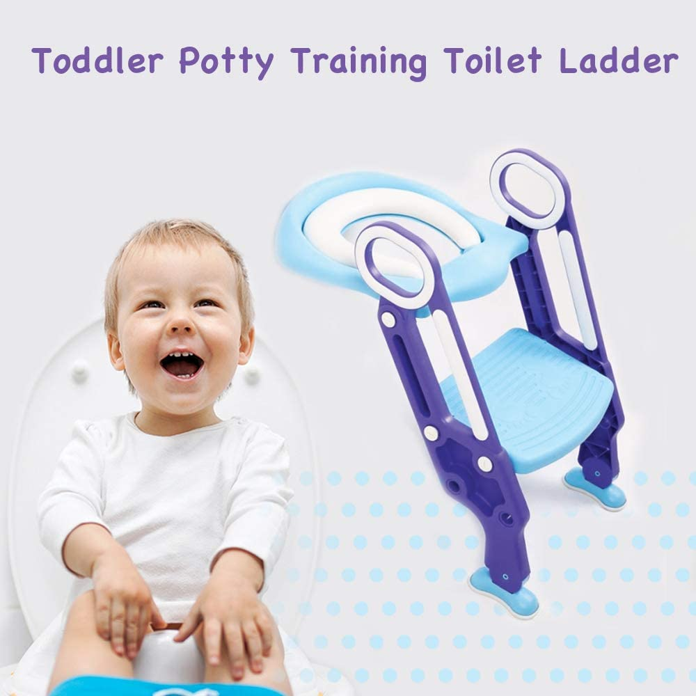 Baby Toddler Kids Potty Toilet Training Seat with Step Stool - Soft Cushion - Adjustable Footrest - Sturdy Design - Foldable - Portable - for Boys and Girls image number 5