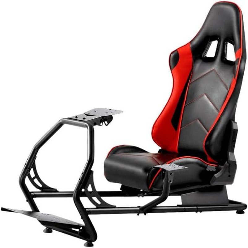 Artiss Racing Simulator, Foldable Sim Steering Cockpit Wheel Adjustable Gaming Chair Leather Seat Thrustmaster for Home Bedroom with Rubber Foot Pads, Black Red image number 2