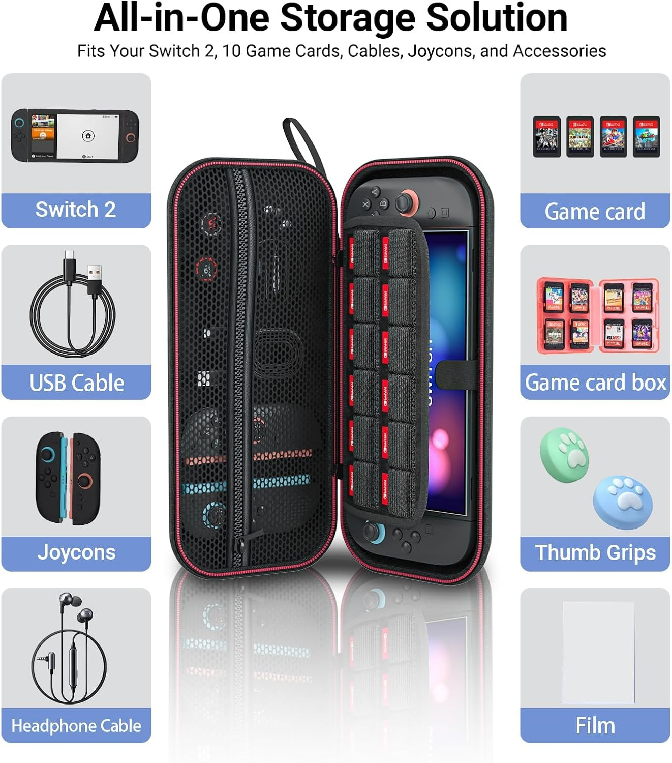 Carry Case for Nintendo Switch 2, Switch 2 Case with 12 Game Card Slots, Waterproof and Shockproof Storage Bag for Switch 2, Must-Have Switch 2 Accessories Kit 2025 image number 1