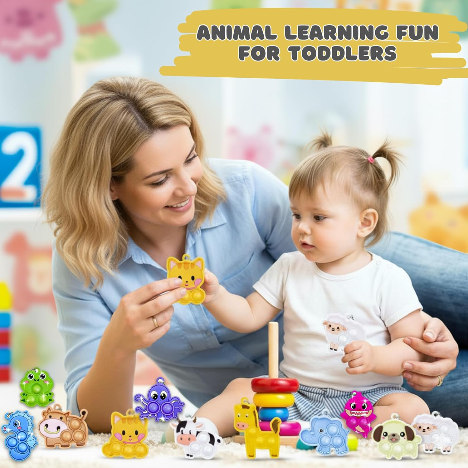 36Pcs Animal Pop Fidget Keychains - Party Bag Fillers for Kids, Lolly Bag Fillers, Bulk Toys for Classroom Prizes, Stress Relief Party Favours, Stocking Fillers for Kids, Pinata Fillers image number 1