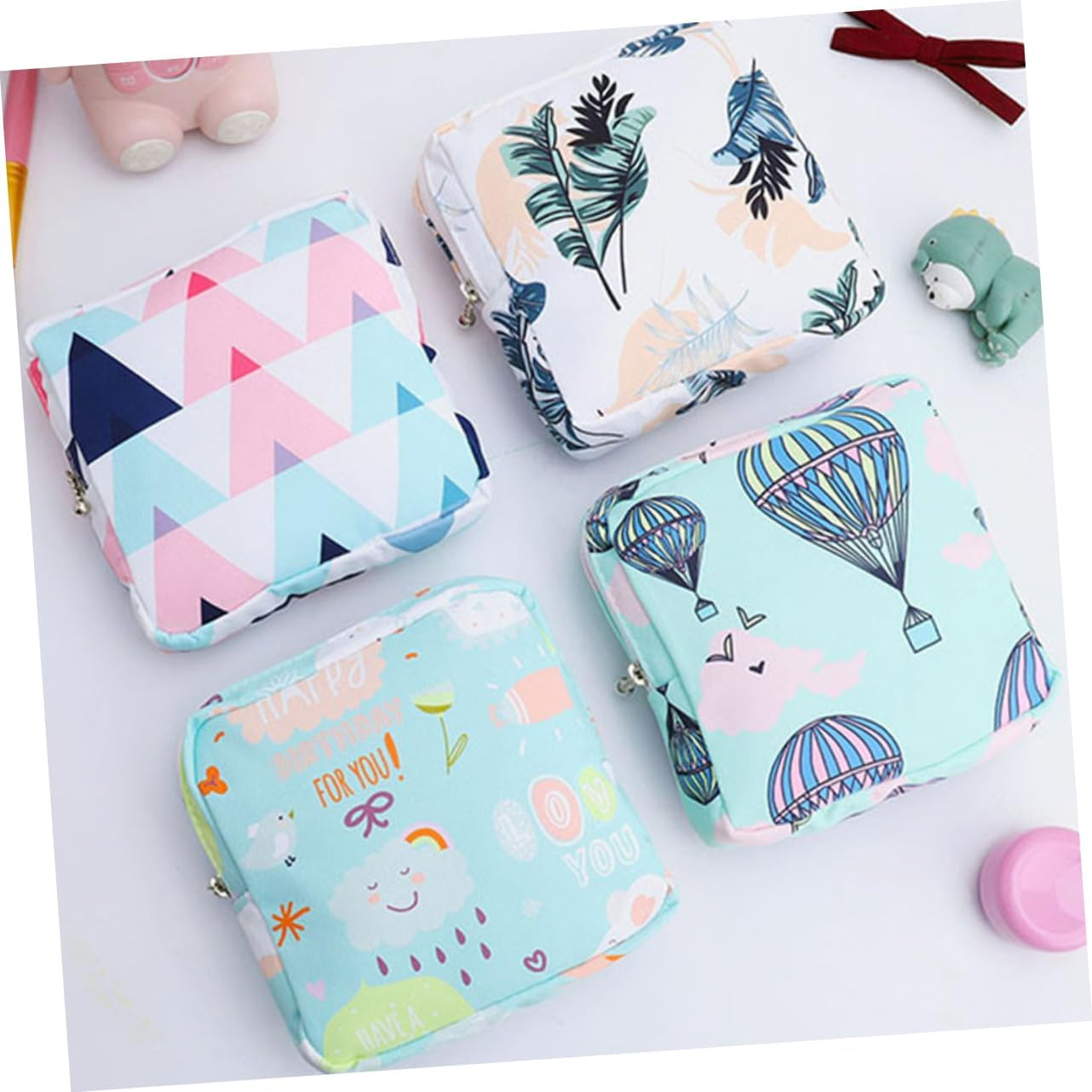 BUTIFULSIC 4Pcs Sanitary Napkin Storage Bag Coin Purse Handbag Aunt Towel Container Practical Period Bag Sanitary Napkin Bag Sanitary Bags for Feminine Products Washable Leaves image number 3