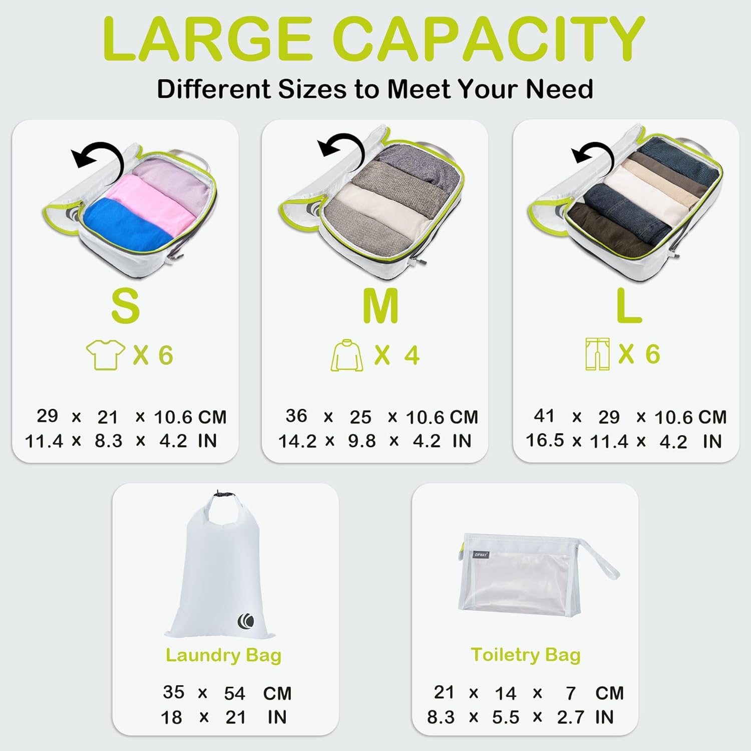 Cipway Compression Packing Cubes for Travel-Expandable Luggage Organizer Set Pack More in Less Space,Travel Gear Accessories image number 4