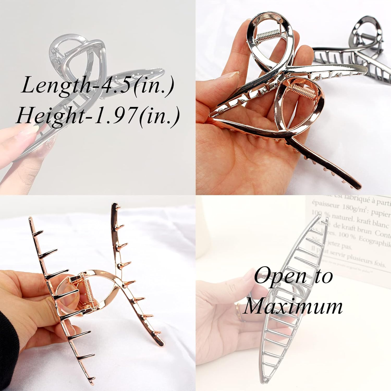 FAELBATY Hair Clip Claws Set of 3 (Glossy Silver, Dark Grey, Rose Gold) - Glossy Metal Hair Clips, Large Hair Accessories for Women and Girls, Strong Hold Barrette, 3 Pcs image number 6