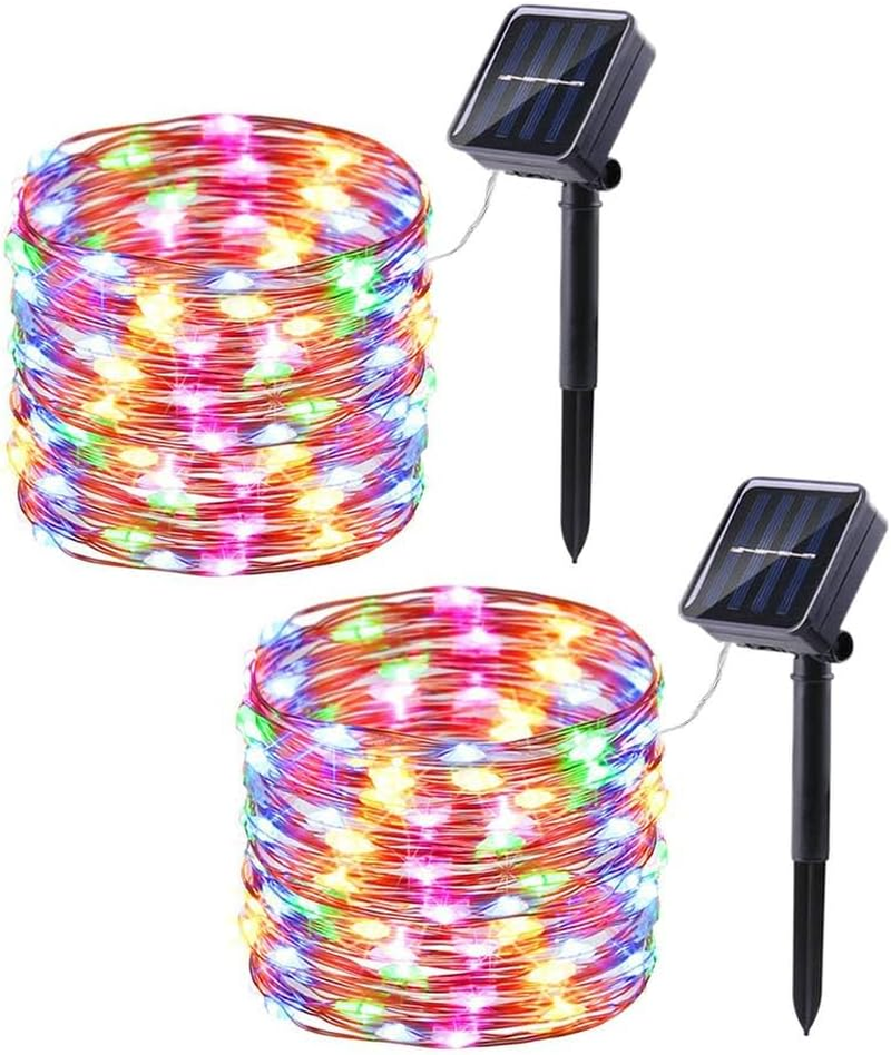 Solar String Lights Outdoor, 2 Pack Total 400 LED 132FT Solar Powered Copper Wire String Lights Outdoor, Waterproof, 8 Modes Fairy Lights for Garden, Patio, Party, Yard, Christmas (Multi Colored)