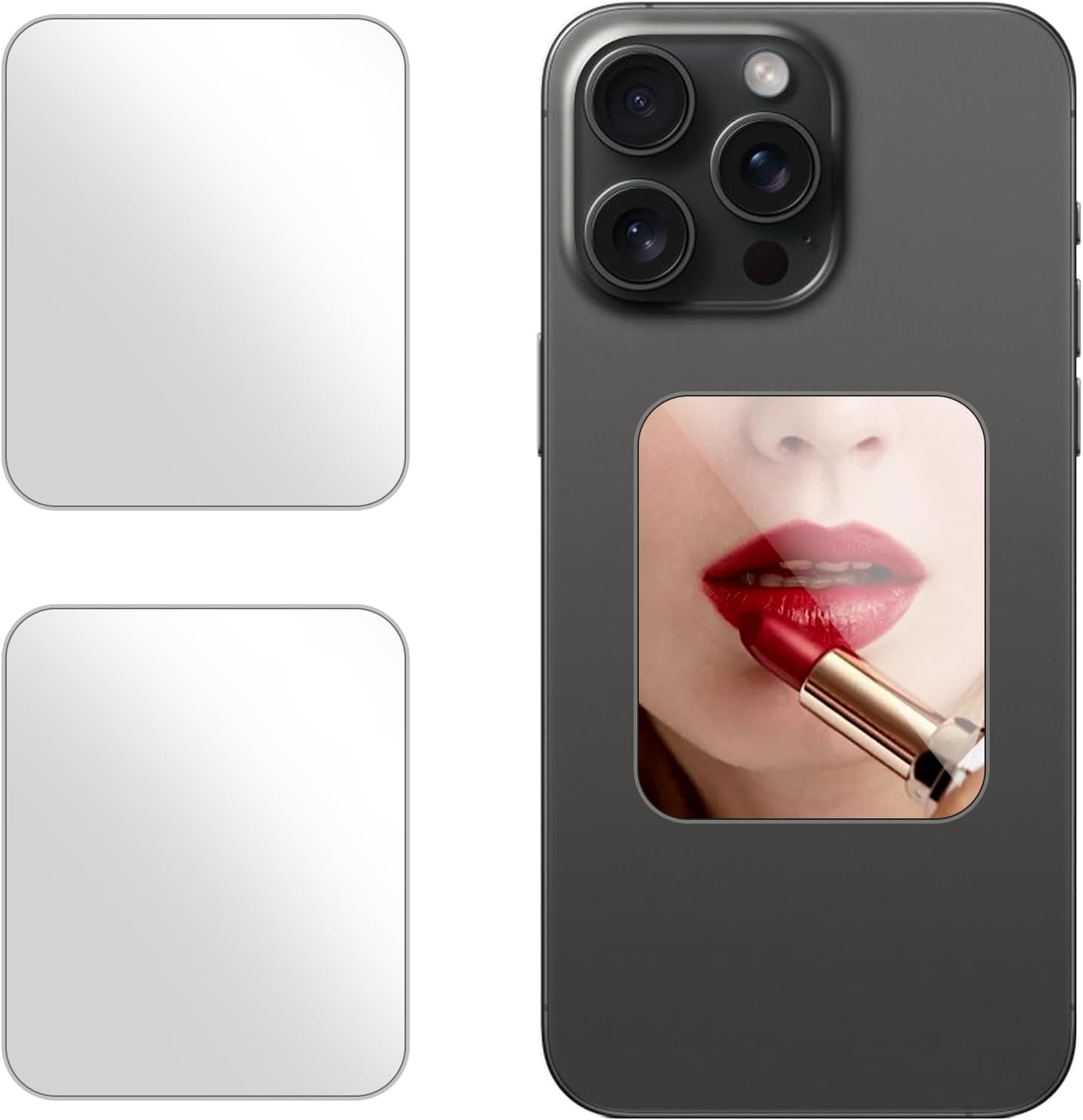 Square Mirror Decal for Smartphone，Stick-On Make up Mirror Sticker on Phone Case Back，Rectangle Mirror Phone Charm （2 Pack ） image number 6