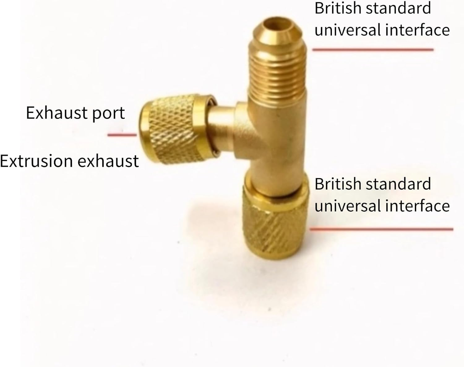 1/4In Valves Core Brass Tee Adapter, Quick Coupler Access Tee Fittings for Vacuum Gauge R22 R12 R134 Refrigerant, 1/4In SAE Adapter, Air Conditioning Line Repair Tool image number 3