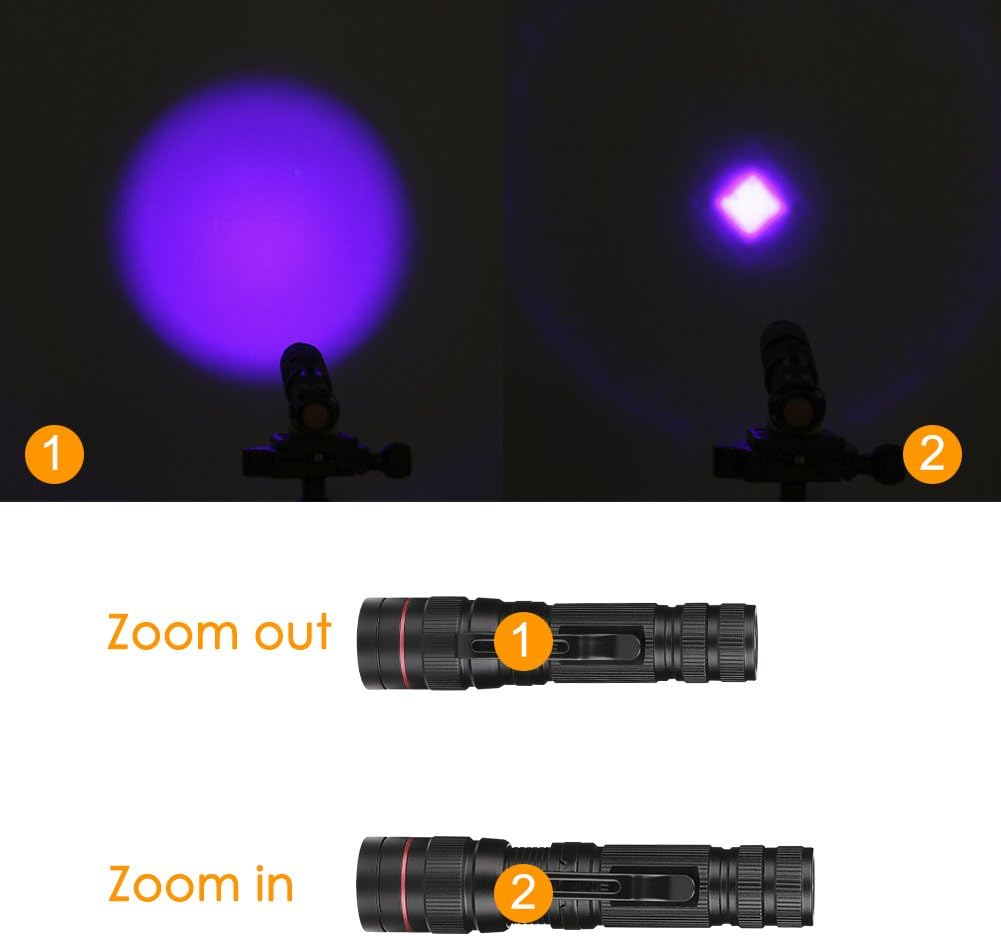 Vagocom LED Blacklight Ultraviolet Flashlight, 3 Modes Zoomable Black Light 395Nm UV Flash Light Detector for Dog Cat Pet Urine,Dry Stains,Work with Pet Odor Eliminator(1 Pack,Black,Battery Included) image number 3
