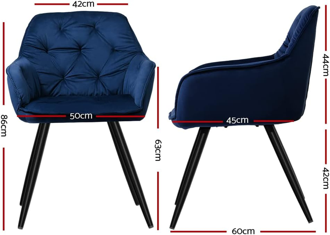 Artiss Fabric Dining Chairs Set of 2, Kitchen Chairs with Metal Legs, Upholstered Nursing Seats Reading Seating, Home Furniture for Living Room Bedroom Cafe Office, Blue in 42Cm Seat Height - Green image number 6