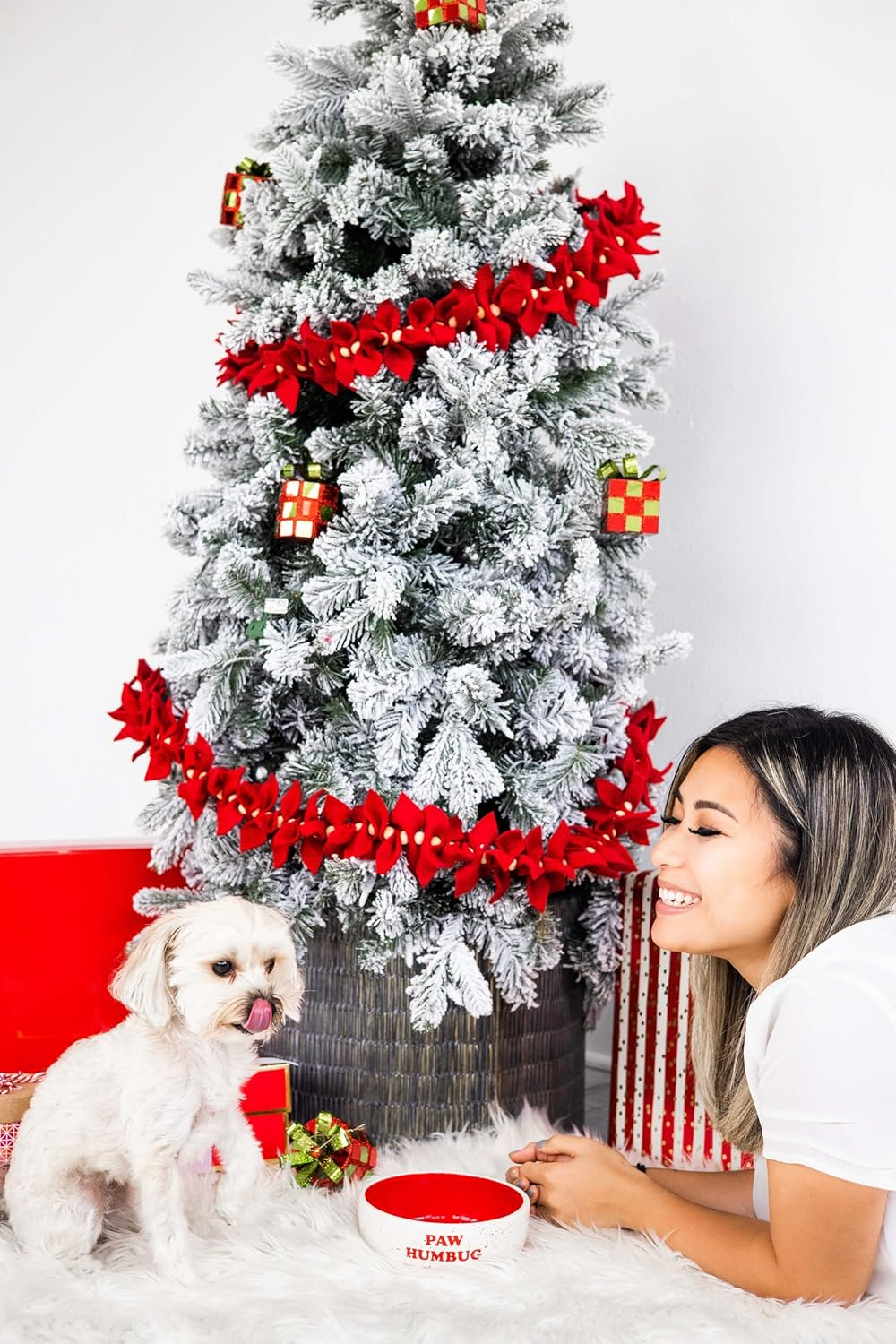 Pearhead Paw Humbug Pet Bowl, Dog Water and Food Dish, Christmas Holiday Dog Pet Bowl, Medium image number 2