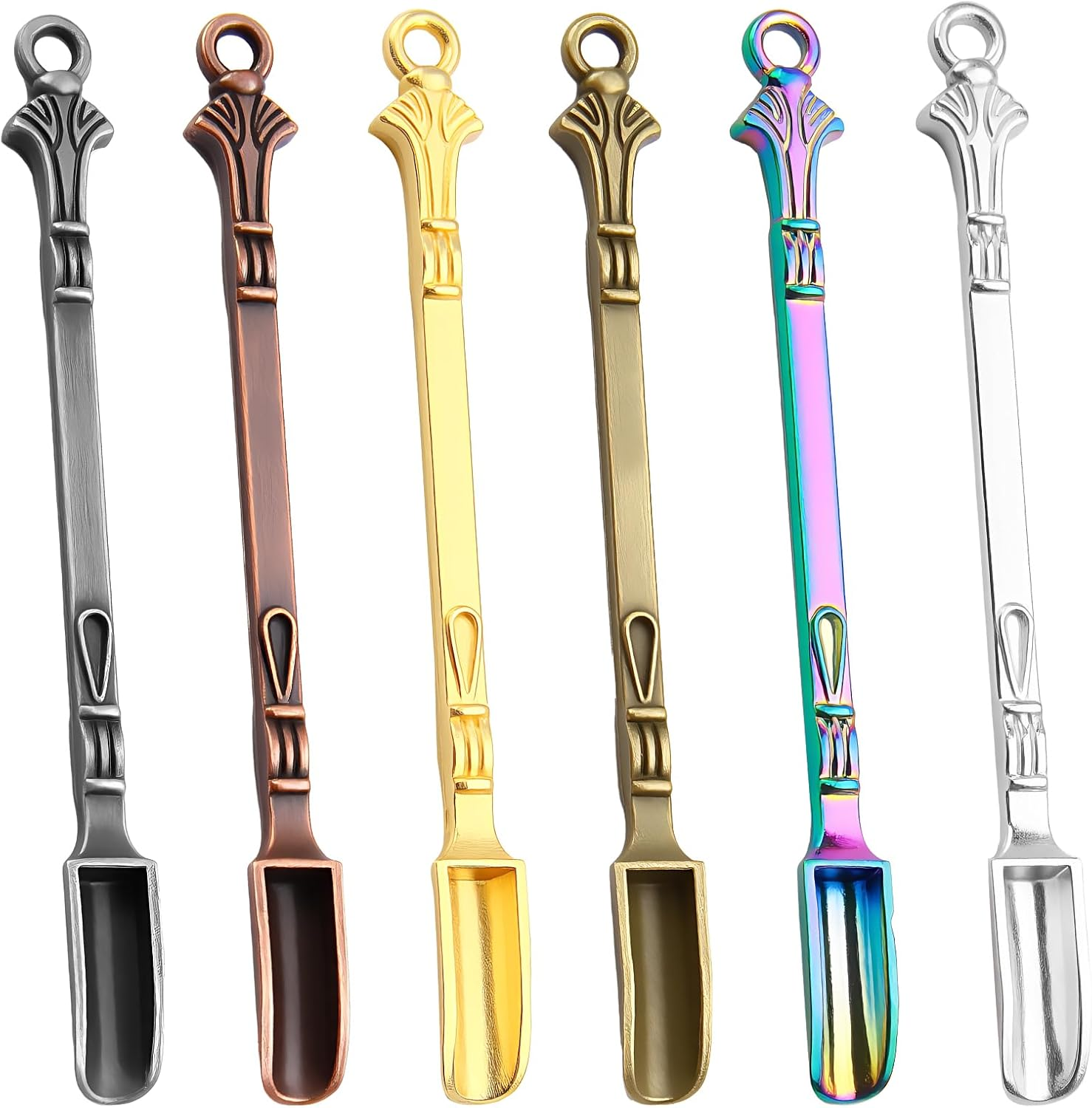 6 Pcs Mini Snuff Spoon, Metal Small Shovel Powder/Medicine Scoop Pendants Necklace Loop for Home Supplies Baking Cooking Coffee Sugar Filling Jars/Salts/Herbs Craft Tools (6 Colors) image number 5