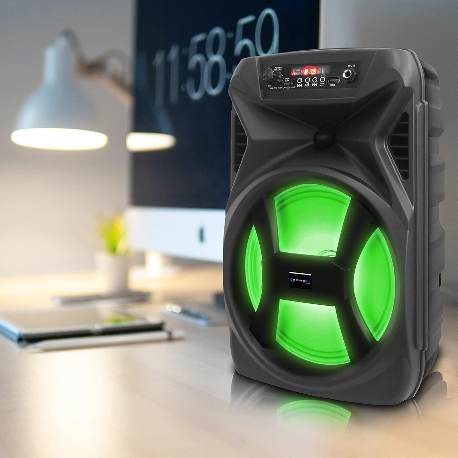 Technical Pro 500 Watts Portable 8 Inch Bluetooth Speaker with Woofer & Tweeter - Festival PA LED Speaker with Bluetooth/Usb Card Inputs, & True Wireless Stereo (Speaker) image number 4