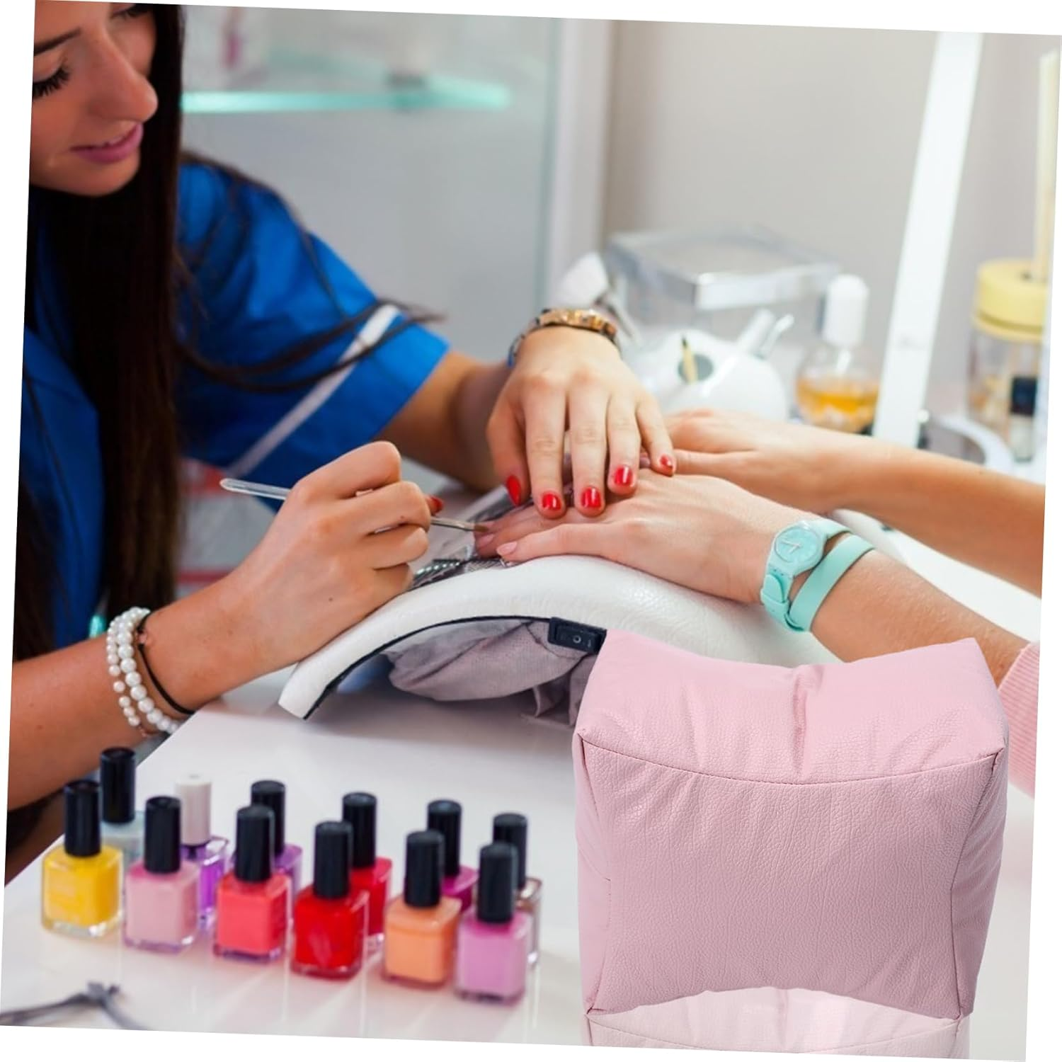 Healeved Leather Hand Cushion Supple Comfortable Wrist Pillow for Manicure Use as Foot Pillow at Home Salon image number 4