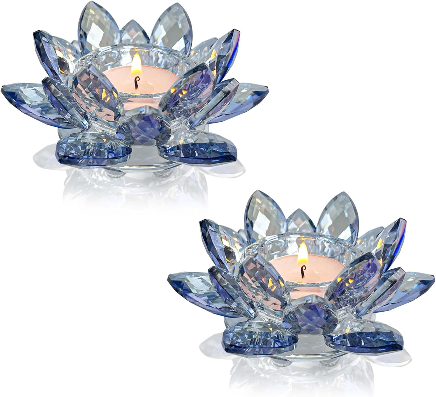 Kolnlala Crystal Lotus Flower Tealight Candle Holders/Glass Tea Light Candlestick Decor Decoration for Christmas Home Wedding Party&hellip; (Clean 2Pcs)