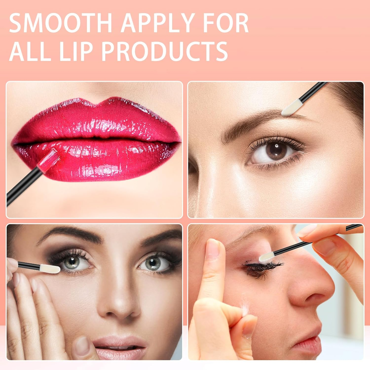 GEMSANVA 240 Pieces Disposable Lip Wands Lip Brushes,Lipstick Applicator Brushes Lip Gloss Wand,Soft Lint Free,Eyes & Lips Makeup Applicator Wands Tools（Black）