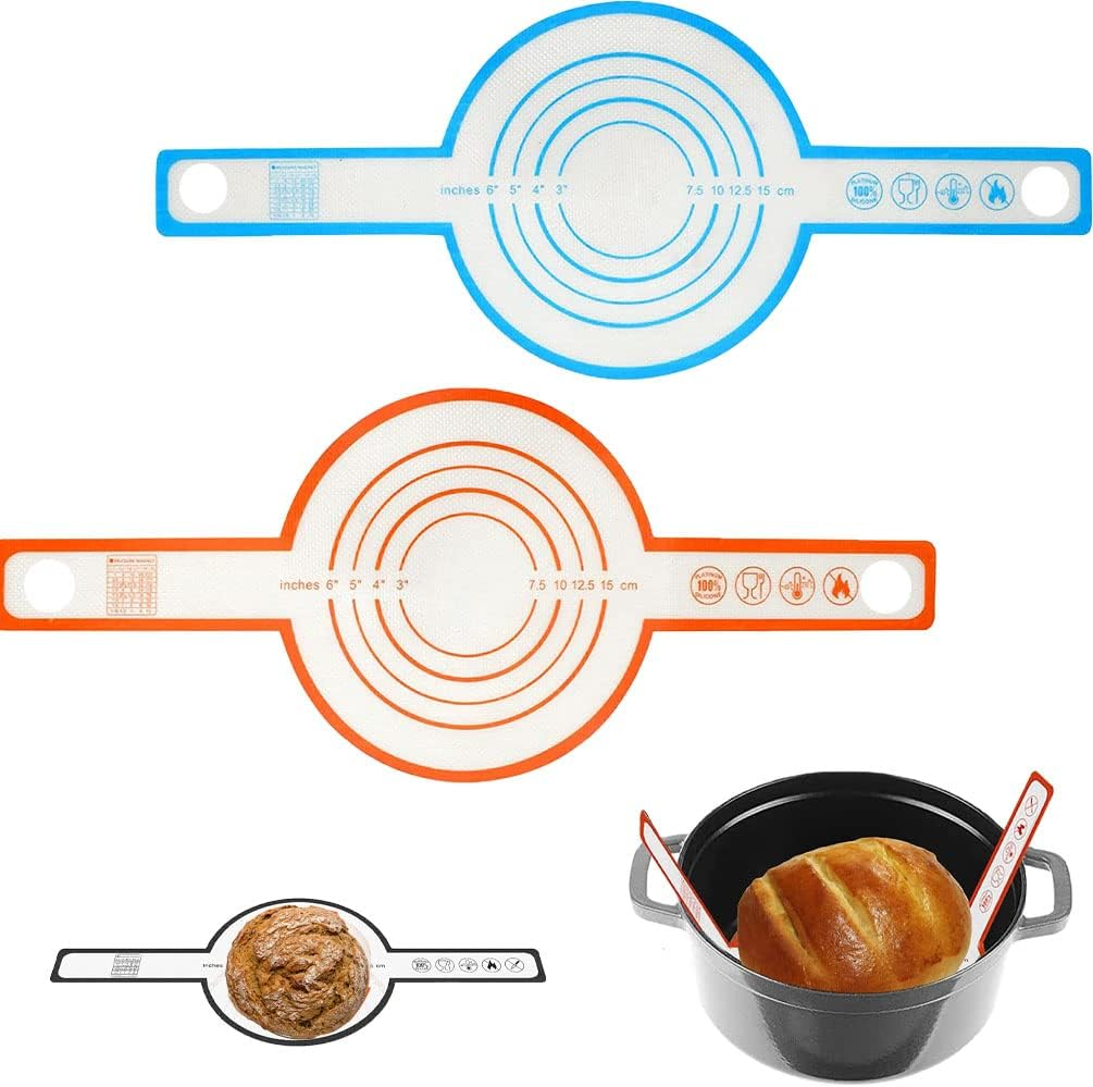 2 Pieces Silicone Baking Mat for Dutch Oven Bread Baking- Reusable Non-Stick Heat Resistant Long Handles Bread Baking Sling,For Dough Pastry (Blue Orange) image number 4