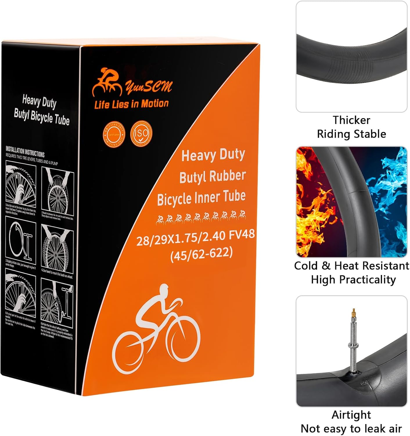 Yunscm 2 Pcs 29X1.95 Bike Tubes Heavy Duty,29X1.75/1.95/2.10/2.25/2.30/2.35/2.40 Bike Inner Tubes Presta Valve 48Mm,29X1.95 Tube,29X2.10 Tube,Mountain Bike Tube 29X1.95,Bike Tube 29X1.95 image number 2