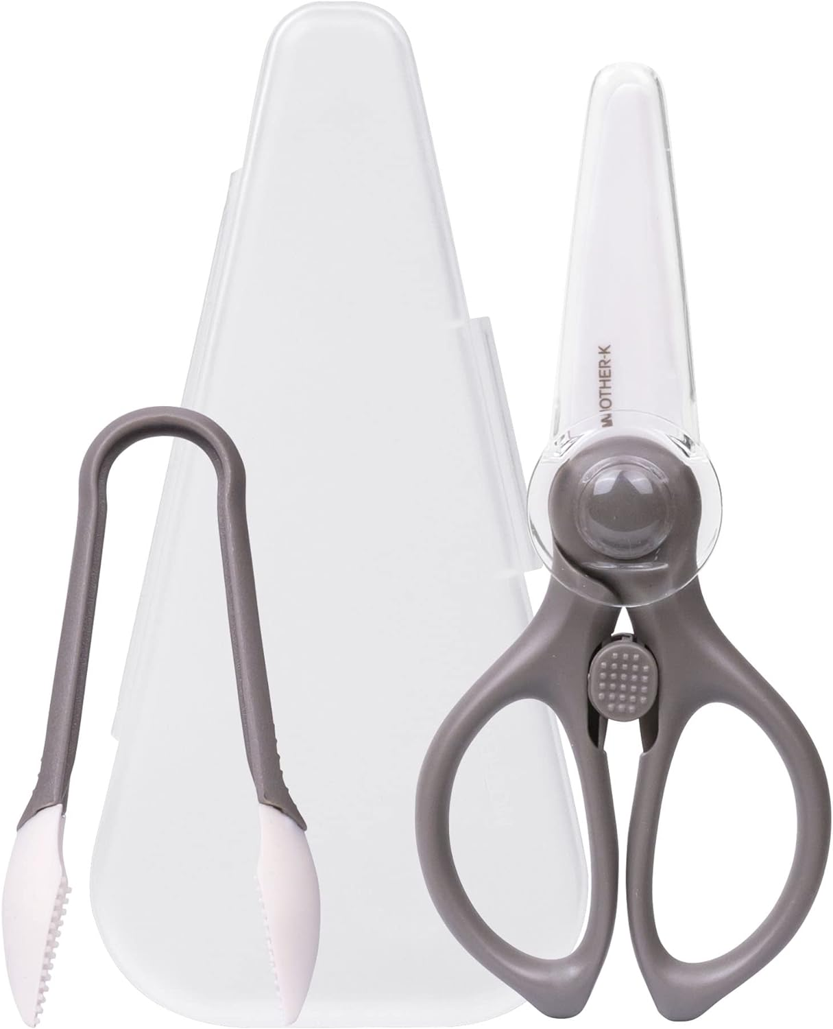 MOTHER-K Portable Ceramic Scissors with Tongs Set, Ceramic Scissors for Baby Food with Protective Blade Cover and Portable Case, Safety Lock (Grey) image number 4