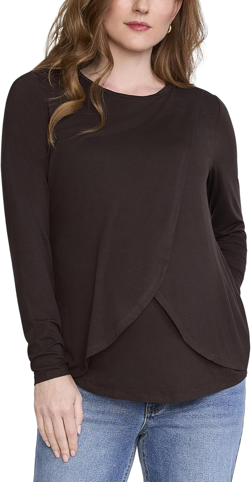 Motherhood Maternity Women'S Long Sleeve Scoop Neck Tulip Nursing Tee Shirt for Breastfeeding with Easy Access