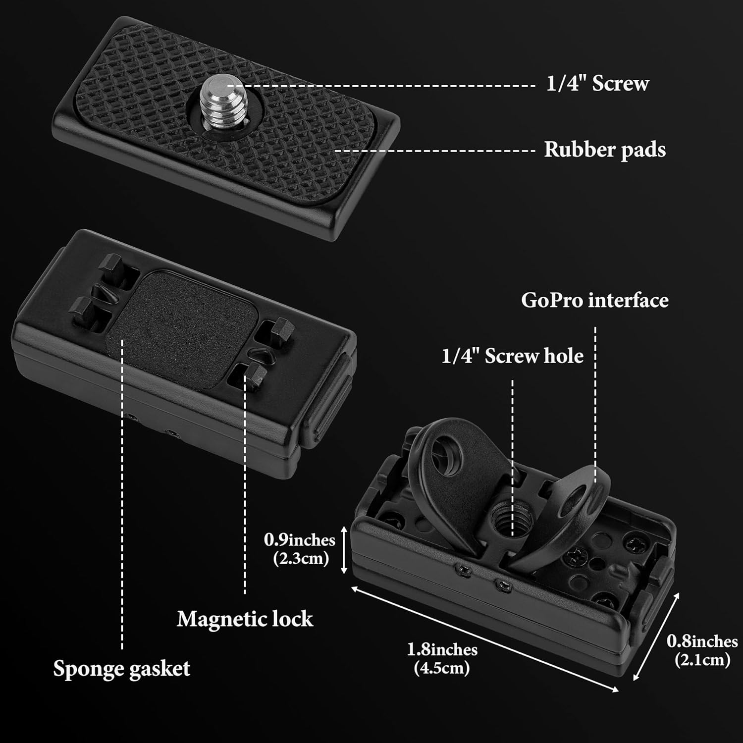 Geekria Magnetic Quick Release Mount Compatible with Insta360 X5, X4 Air, X4, Ace Pro 2, Ace Pro Magnetic Mount Base Accessories, Metal Tripod Adapter for Other 1/4 Thread Devices (Black)