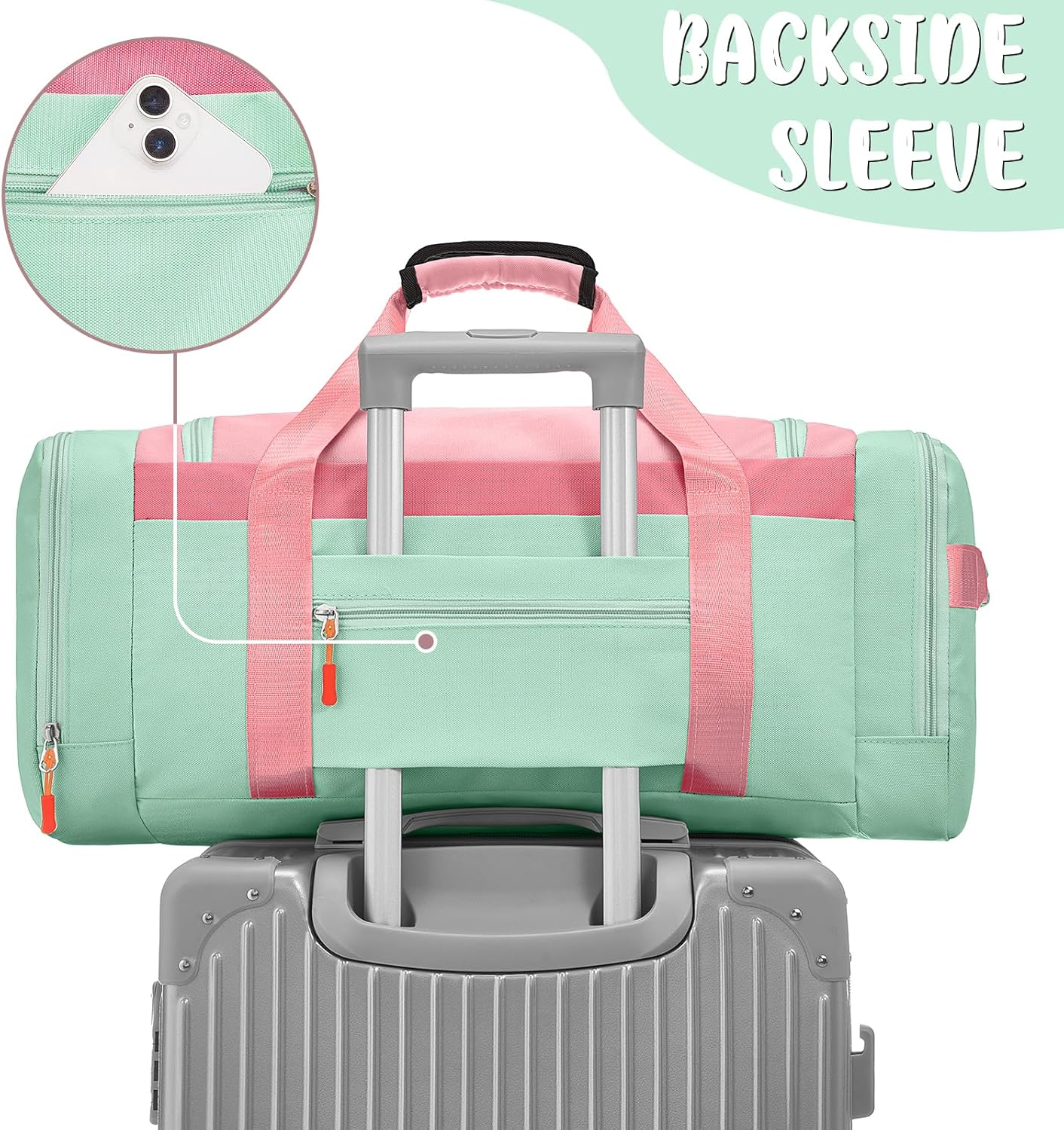 WOOMADA Large Kids Duffle Bag for Travel, Overnight, or Weekender, 20", Pink Green image number 5