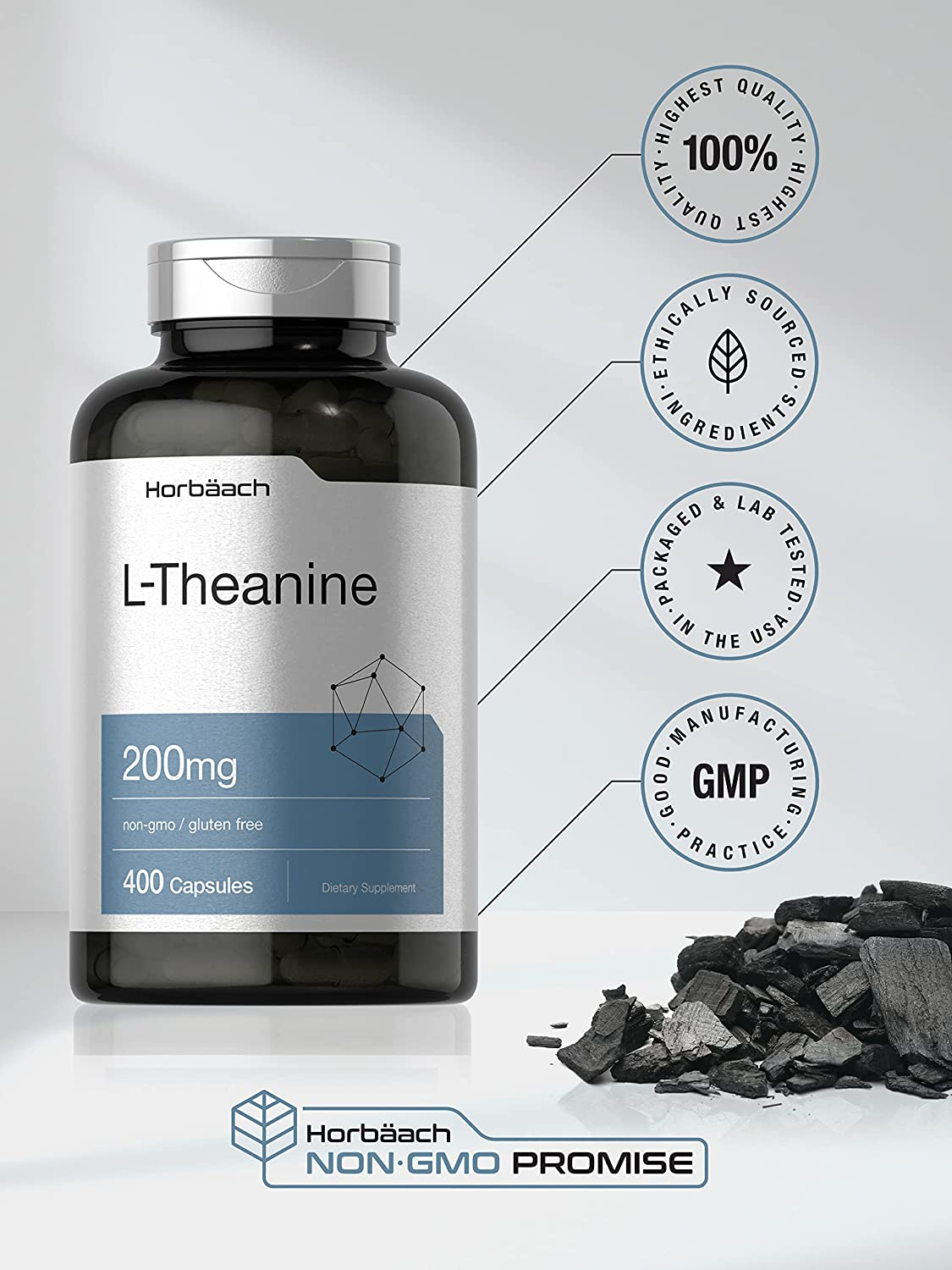 L Theanine 200Mg | 400 Capsules | Value Size | Non-Gmo, Gluten Free Supplement | by Horbaach image number 3