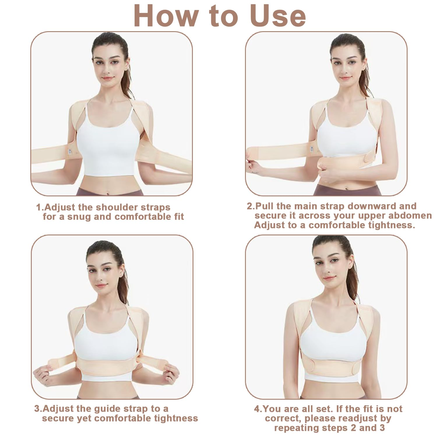 Posture Corrector for Women & Men &ndash; Adjustable Back Brace for Shoulder Support, Pain Relief & Posture Improvement &ndash; Breathable Design for Sitting, Work, Daily Use (Beige, S/M(Waist 78-87Cm))