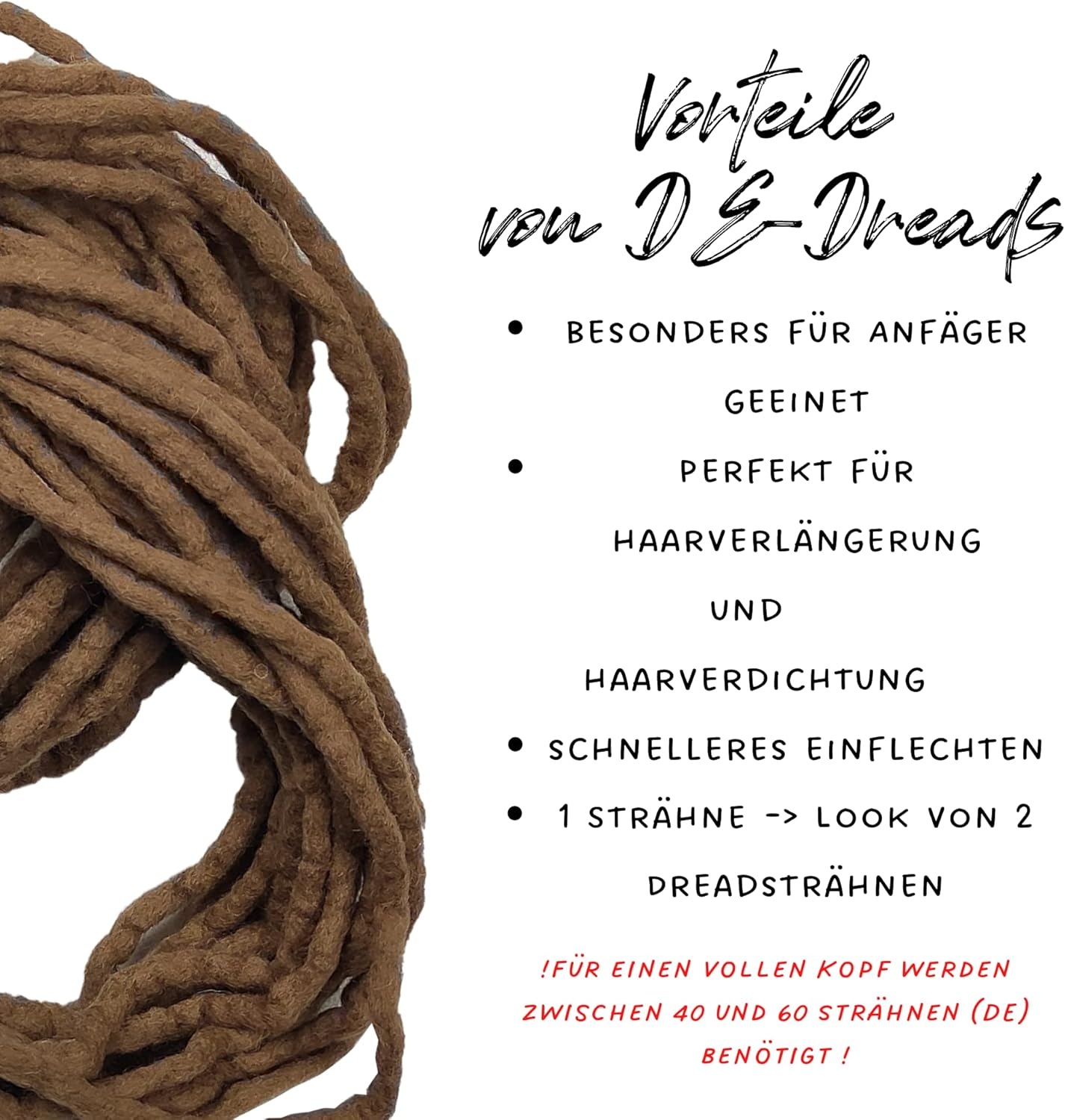 Dreads for Braiding - Wool Dreadlocks - Extensions Made of Real Hair (Wool) from Sheep - Natural Product Made of Sheep'S Wool (15 Strands, Toffee) image number 6