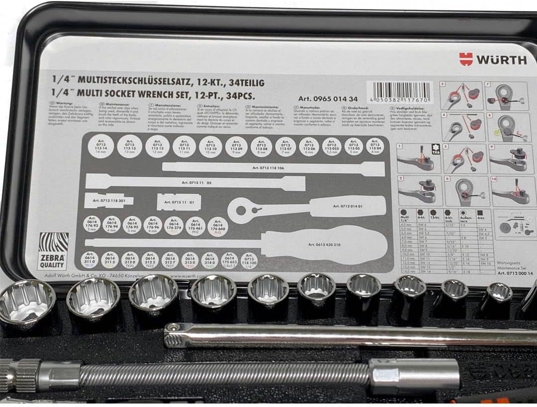 Zebra W&uuml;rth 1/4 Inch Socket Spanner Set 34-Piece image number 3