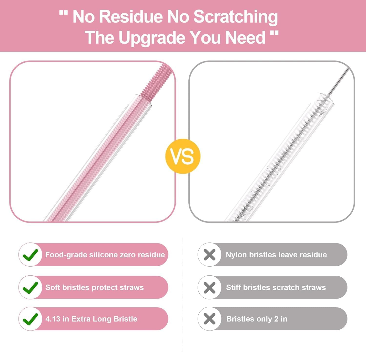 Silicone Straw Cleaner Brush - 4 Pcs Straw Brush for Water Bottle Sippy Cup Tubes Glass Straws, Reusable Bendable and Dishwasher Safe （Pink） image number 3