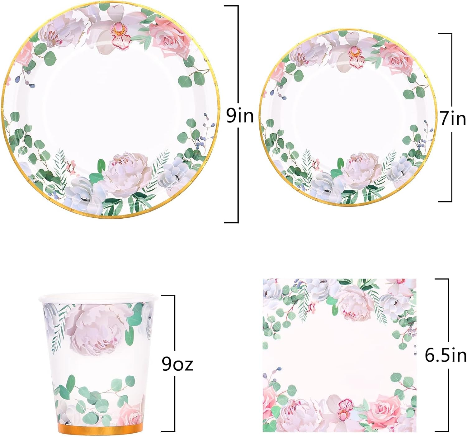 175 Pcs Floral Party Decorations - Bridal Shower Plates & Disposable Tableware Set for 25 Guests - Tea Party Themed Decorations, Paper Plates, Cups & Napkins for Baby Shower, Birthday, Wedding(Floral) image number 4