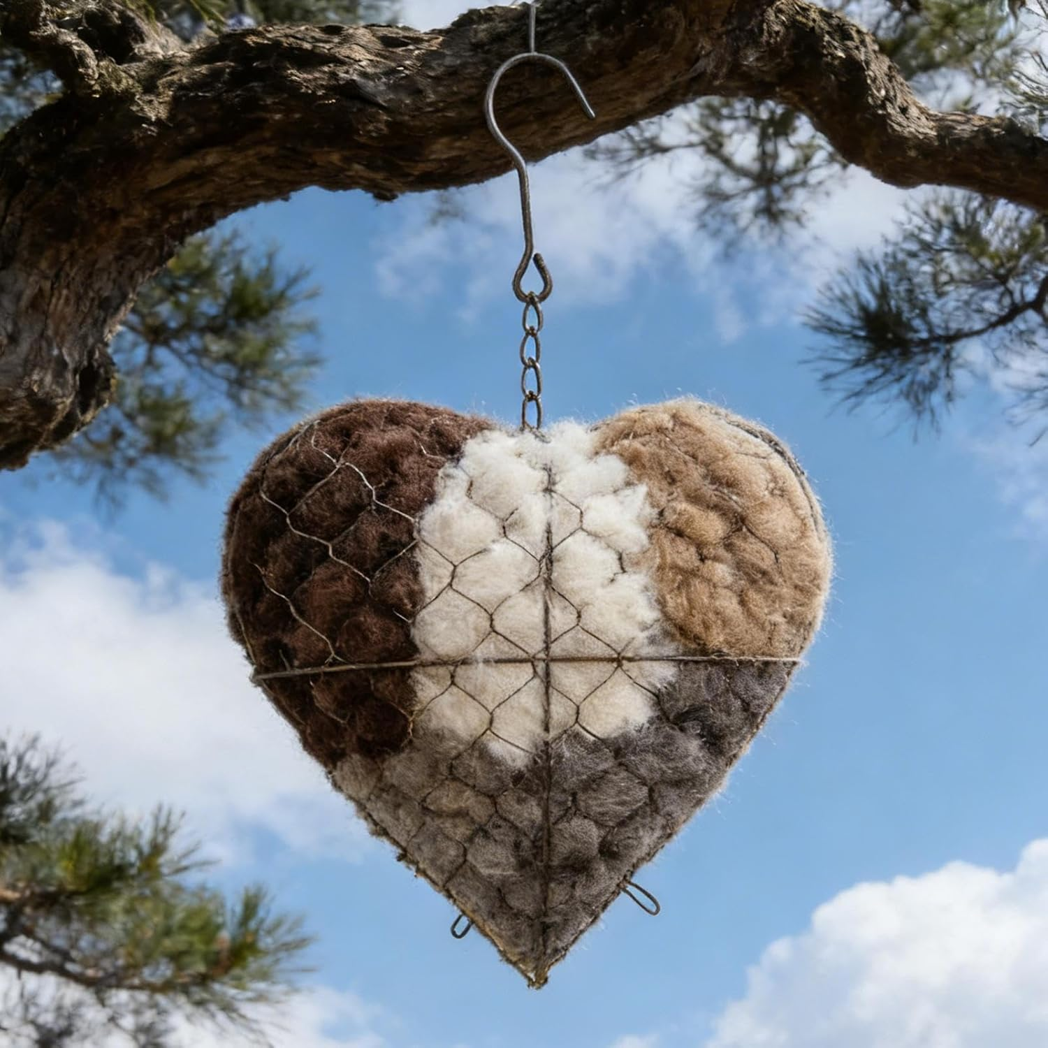 Handmade Fiber Bird Nesting Heart - Refillable Hangable Bird Nesting Material | Heart-Shaped Outdoor Hummingbird Winter Shelter | Hummingbird Fiber Nest Boxes for Outside image number 1