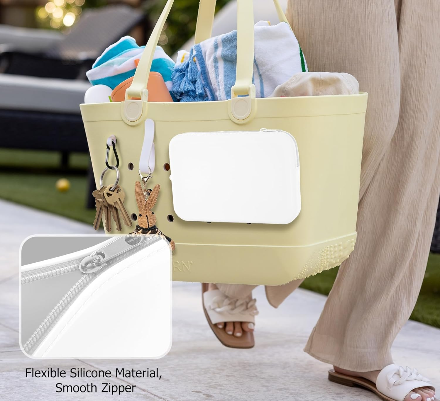 Raymall Silicone Pouch for Bogg Bag, Accessories Phone Holder for Bogg Bag, Zipper Pouch Wallet Compatible with All Cell Phone White - Black image number 6