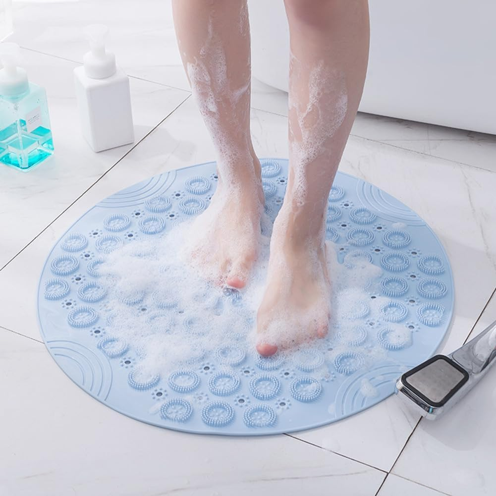 YSHIGUING Non Slip Shower Mat,Circle Shower Mat Non Slip anti Mold 30 * 30Cm Bathtub Mat with Suctions Cups and Drain Hole, TPE Bathroom Bathtub Mat for Elderly Bathroom,Machine Washable (Blue) - White image number 6