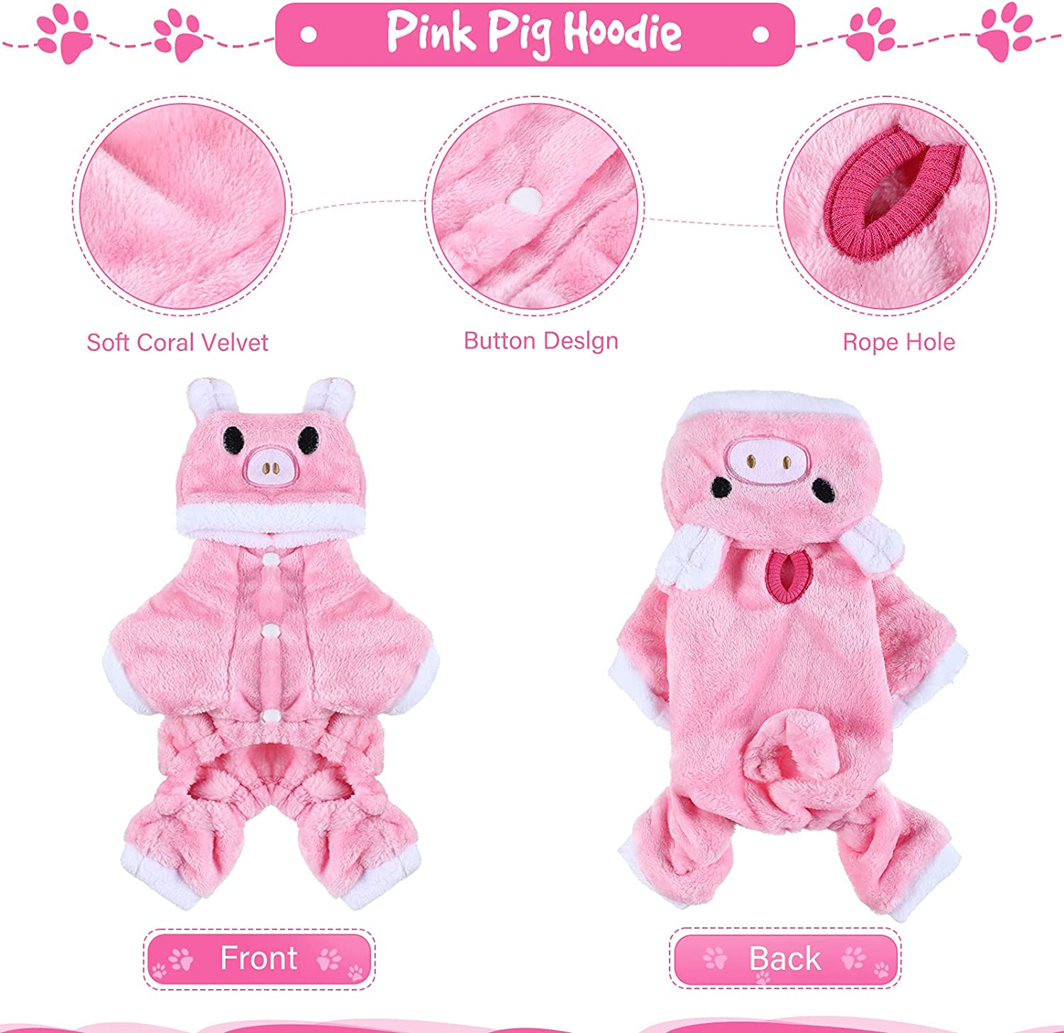 Queekay 2 Pieces Cute Dog Costume Halloween Costume Cat Clothes Pink Pig PET Costume Design Dinosaur Clothing Costume Puppy Outfits PET Hoodie Warm Dress up Clothes for Puppies and Kitten(Medium) image number 3