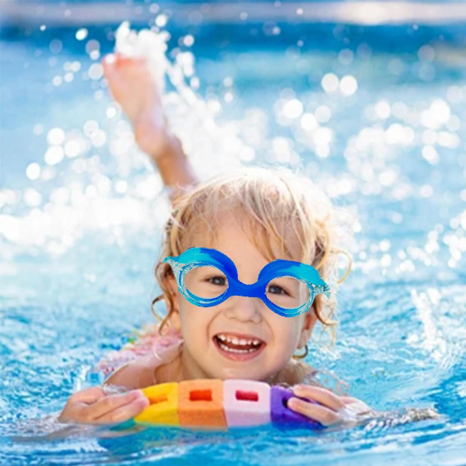 Kids Swimming Goggles, 1Pcs Anti-Fog Waterproof UV Pool Goggles Clear Vision Pool Goggles for Toddler Kids Youth Ages 3-14, Light Blue/Blue, 22Cm * 7Cm * 7Cm image number 3