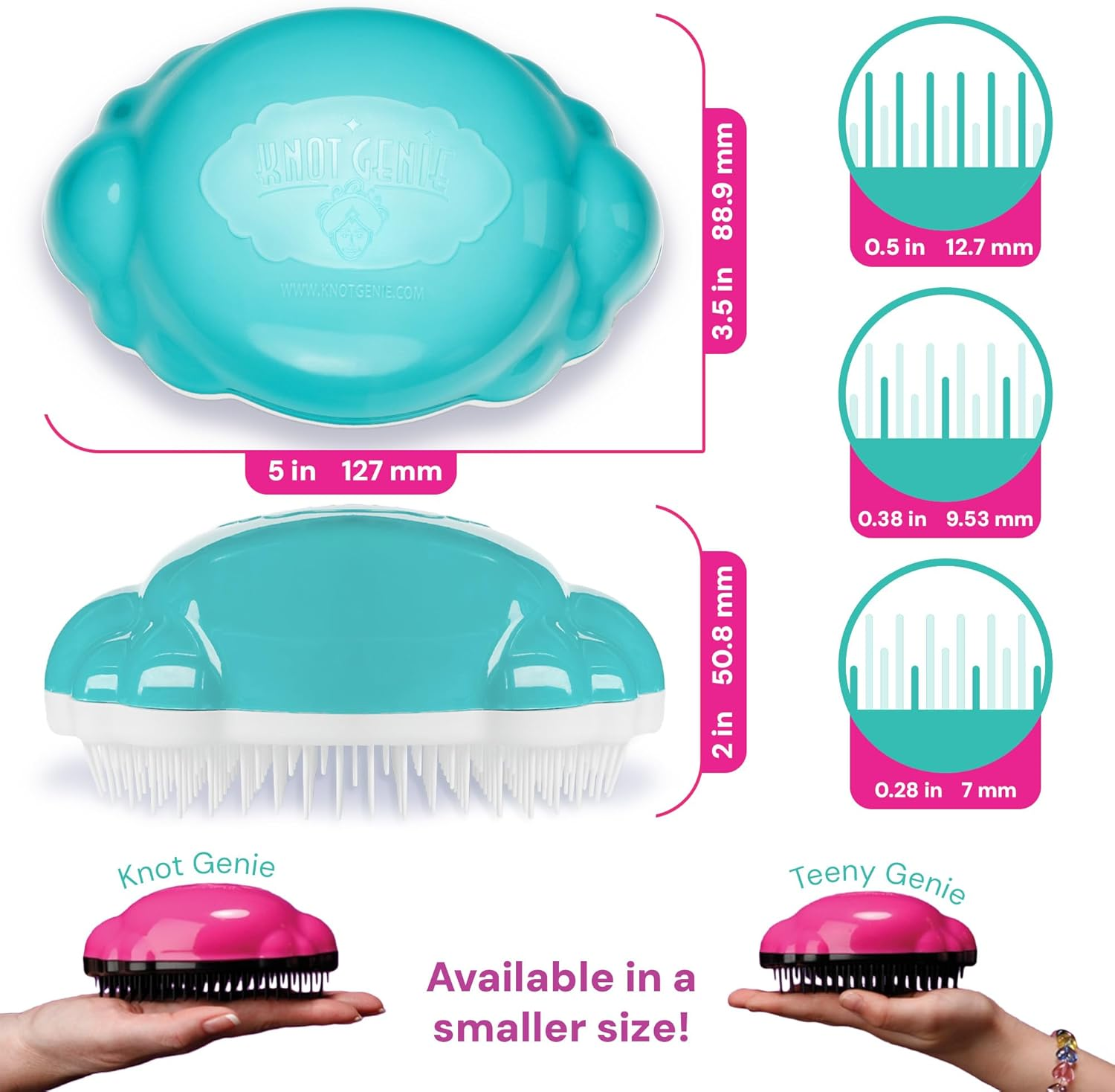Knot Genie Supreme Detangling Hair Brush for Kids (Pop of Pink) | Perfect Detangling Brush for Curly Hair, Gently Separate Tangles, Leaves Hair Smooth and Shiny | the Pain Free Knot Detangler image number 6