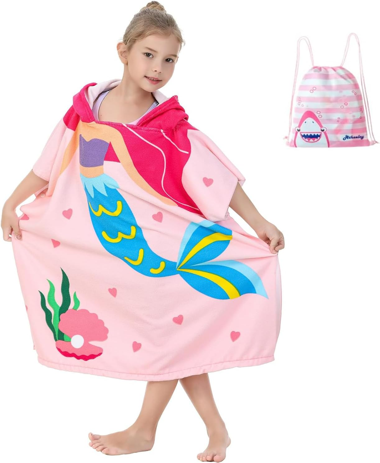 Kids Hooded Towel, Kids Bath Towel, Microfiber Bath Towel, Super Soft Robe Poncho Bathrobe, Swimming Beach Holiday Water Playing Pool Bath Cover Ups for 1 to 6 Years Toddler Boys Girls image number 2