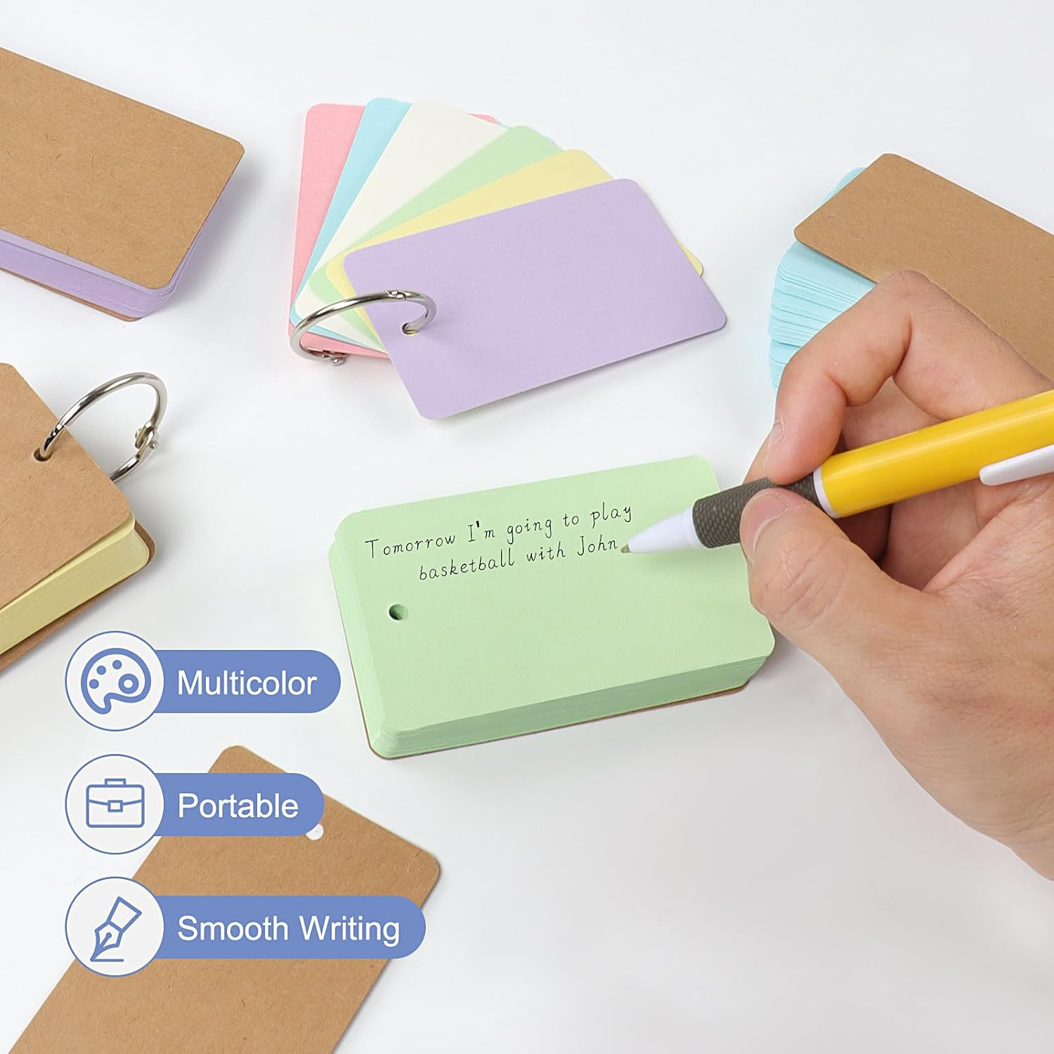 300 Pcs Blank Flash Cards with Binder Rings, 3.54 * 2.13 Inch 6 Packs Colored Kraft Paper Revision Cards, Mini Index Cards for Home, School,Office Learning and Memory image number 1