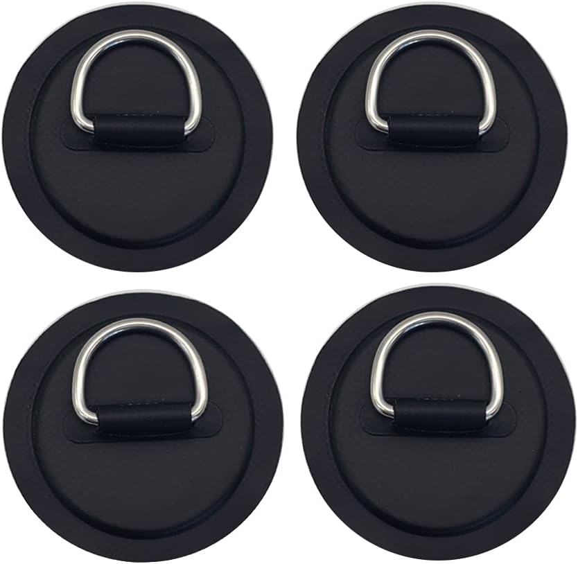4 Pieces Pad/Patch D Rings for PVC Inflatable Boat Canoe Raft Stainless Steel D-Ring Patch Dinghy Kayak Surfboard Paddle Board